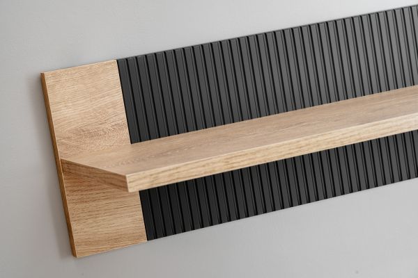 Wandboard Heron in Ribbeck Eiche und schwarz Wandregal mit gefr�sten Rillen 160 cm