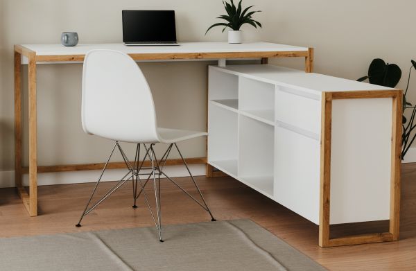 Schreibtisch Malta in wei� und Artisan Eiche 139 x 139 cm