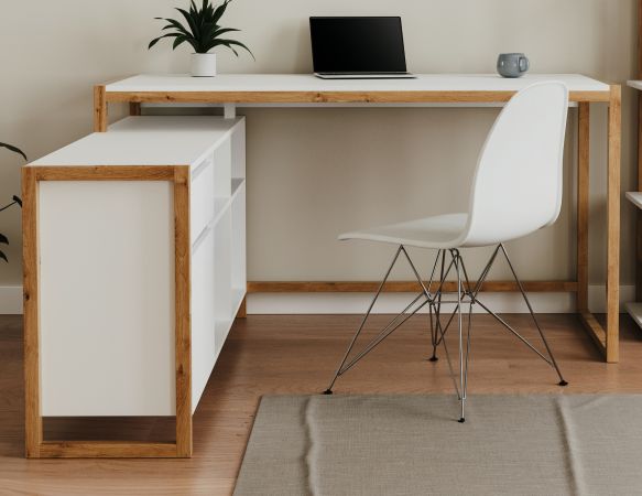 Schreibtisch Malta in wei� und Artisan Eiche 139 x 139 cm