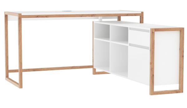 Schreibtisch Malta in wei� und Artisan Eiche 139 x 139 cm