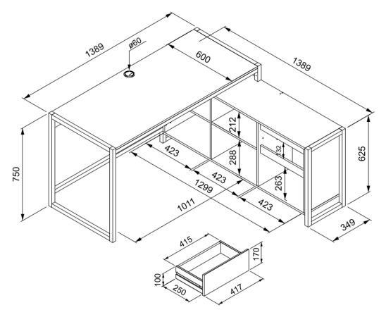 Schreibtisch Malta in wei� 139 x 139 cm