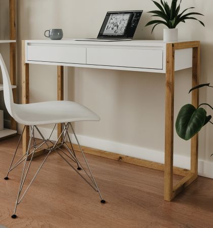 Schreibtisch Malta in wei� und Artisan Eiche 100 cm