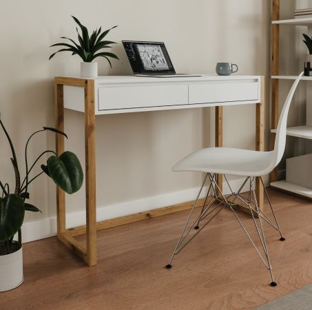 Schreibtisch Malta in wei� und Artisan Eiche 100 cm