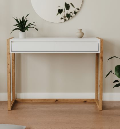 Schreibtisch Malta in wei� und Artisan Eiche 100 cm