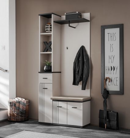 Garderobe Set Vektor in Kaschmir und schwarz Kompaktgarderobe 3-teilig mit Streifenmuster 90 x 203 cm
