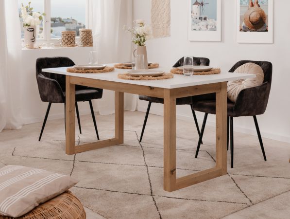 Esstisch Malta in wei� und Artisan Eiche ausziehbar 160 / 200 x 90 cm