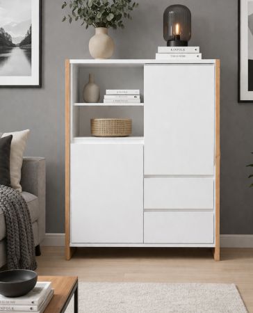 Highboard Malta in wei� und Artisan Eiche 120 x 139 cm