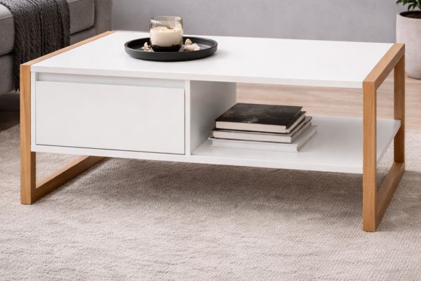 Couchtisch Malta in wei� und Artisan Eiche 100 x 55 cm