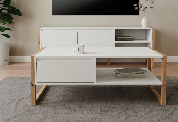 Couchtisch Malta in wei� und Artisan Eiche 100 x 55 cm