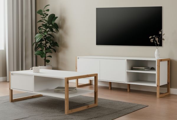 Couchtisch Malta in wei� und Artisan Eiche 100 x 55 cm