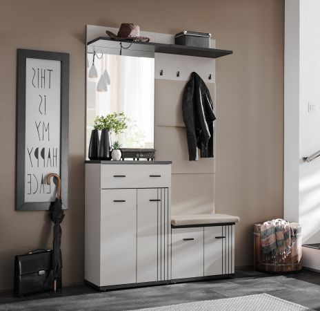 Garderobe Set Vektor in Kaschmir und schwarz Garderobenkombination 4-teilig mit Streifenmuster 120 x 203 cm