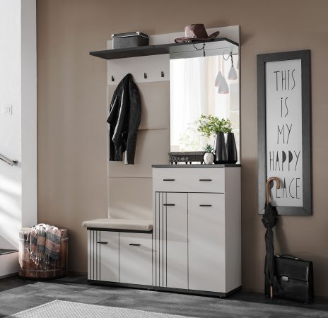 Garderobe Set Vektor in Kaschmir und schwarz Garderobenkombination 4-teilig mit Streifenmuster 120 x 203 cm