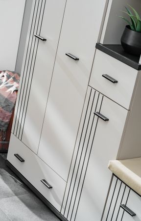 Garderobe Set Vektor in Kaschmir und schwarz Garderobenkombination 6-teilig mit Streifenmuster 210 x 203 cm