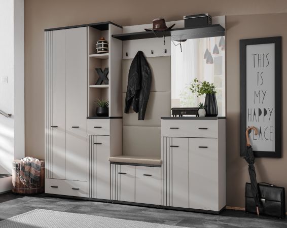 Garderobe Set Vektor in Kaschmir und schwarz Garderobenkombination 6-teilig mit Streifenmuster 210 x 203 cm