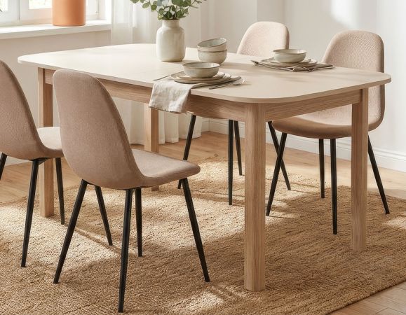 Esstisch Gilian in Samt und Riva Eiche Tisch ausziehbar 160 / 200 x 90 cm