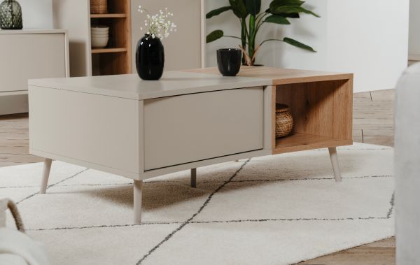 Couchtisch Sena in Kaschmir und Artisan Eiche 94 x 60 cm, mit Push-to-Open