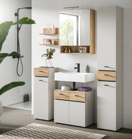 Badezimmer Kommode Matteo in Kaschmir und Evoke Eiche 32 x 91 cm