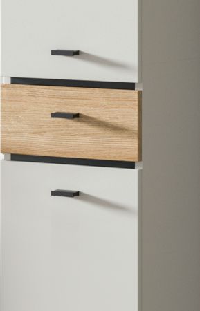 Badezimmer Hochschrank Matteo in Kaschmir und Evoke Eiche 32 x 191 cm