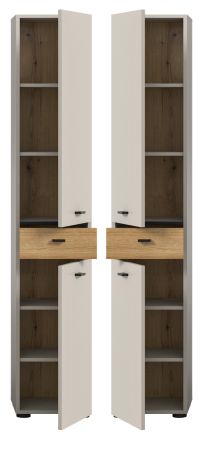 Badezimmer Hochschrank Matteo in Kaschmir und Evoke Eiche 32 x 191 cm