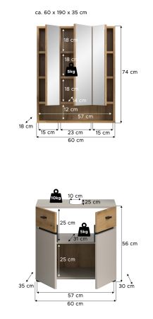 Badm�bel Set Matteo in Kaschmir und Evoke Eiche Badkombination 60 x 191 cm