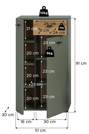 Badezimmer Kommode Matteo in gr�n und Evoke Eiche 51 x 91 cm