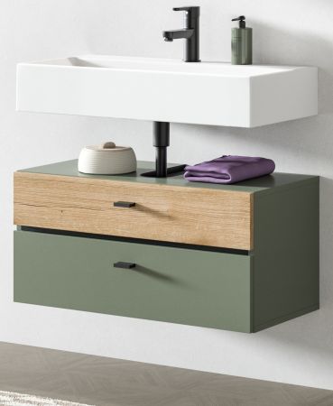 Waschbeckenunterschrank Matteo in gr�n und Evoke Eiche 75 cm