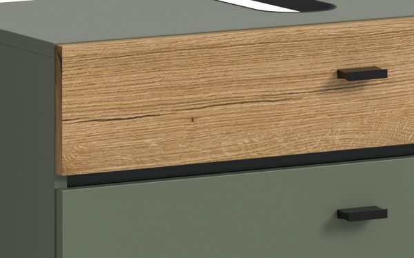 Waschbeckenunterschrank Matteo in gr�n und Evoke Eiche 75 cm