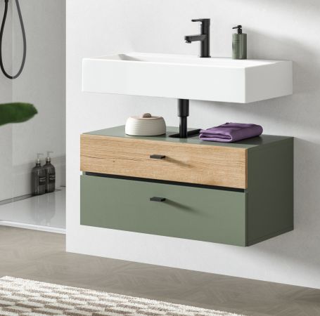 Waschbeckenunterschrank Matteo in gr�n und Evoke Eiche 75 cm
