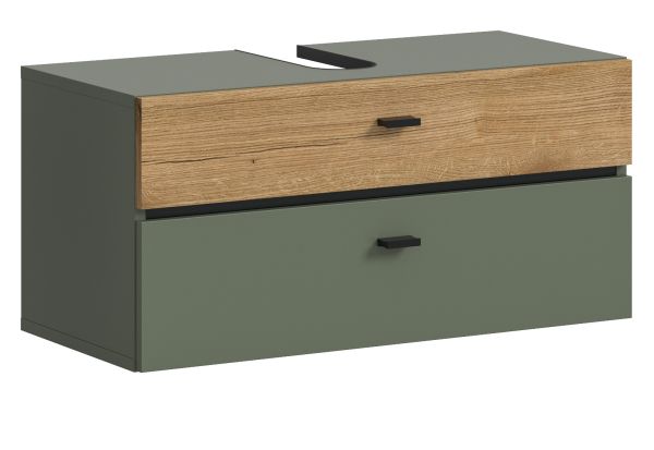 Waschbeckenunterschrank Matteo in gr�n und Evoke Eiche 75 cm