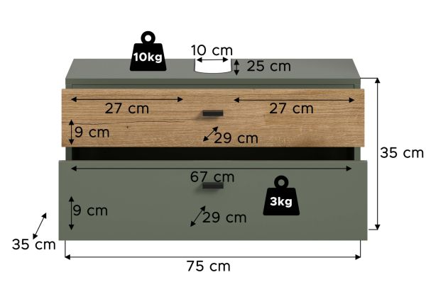 Waschbeckenunterschrank Matteo in gr�n und Evoke Eiche 75 cm