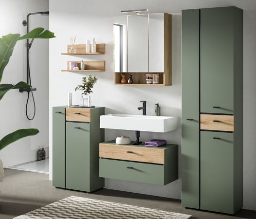 Badezimmer Hochschrank Matteo in gr�n und Evoke Eiche 51 x 191 cm