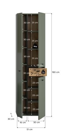 Badezimmer Hochschrank Matteo in gr�n und Evoke Eiche 51 x 191 cm