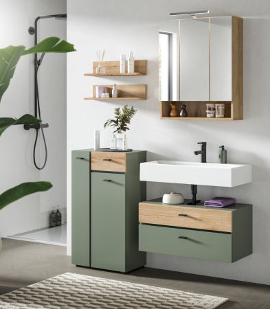 Badm�bel Set Matteo in gr�n und Evoke Eiche Badkombination 141 x 191 cm