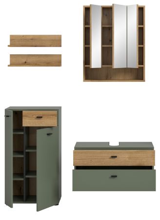 Badm�bel Set Matteo in gr�n und Evoke Eiche Badkombination 141 x 191 cm