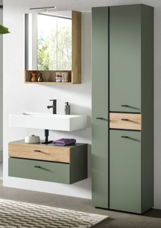 Badm�bel Set Matteo in gr�n und Evoke Eiche Badkombination 141 x 191 cm