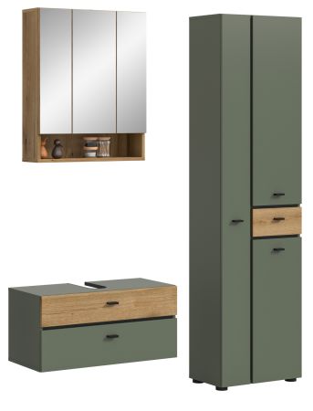 Badm�bel Set Matteo in gr�n und Evoke Eiche Badkombination 141 x 191 cm
