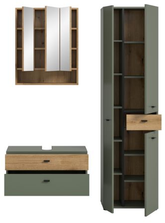 Badm�bel Set Matteo in gr�n und Evoke Eiche Badkombination 141 x 191 cm