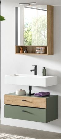 Badm�bel Set Matteo in gr�n und Evoke Eiche Badkombination 75 x 191 cm