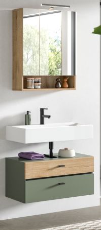 Badm�bel Set Matteo in gr�n und Evoke Eiche Badkombination 75 x 191 cm