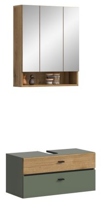 Badm�bel Set Matteo in gr�n und Evoke Eiche Badkombination 75 x 191 cm