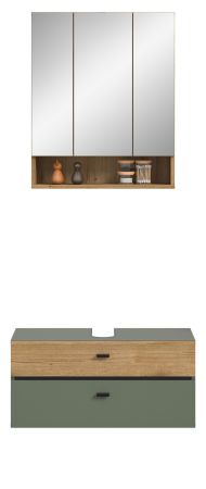 Badm�bel Set Matteo in gr�n und Evoke Eiche Badkombination 75 x 191 cm
