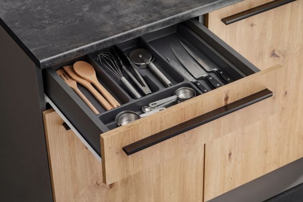 K�chenzeile Smart in Artisan Eiche und Grau, K�chenschrank Set 7-teilig 220 x 210 cm