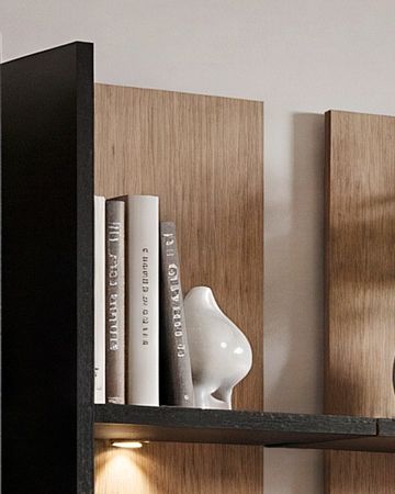 Wohnwand Secret in schwarz und Vicking Eiche Anbauwand inkl. LED 6-teilig 300 x 160 cm, Push-to-Open-Funktion