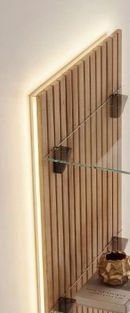 Wohnwand Sweet in Lehm-Grau und Evoke Eiche Schrankwand h�ngend mit LED 220 cm, Push-to-Open