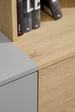 Wohnwand Leonie in Arktis-Grau und Cremona Eiche Schrankwand h�ngend 240 cm, LED und Push-to-Open