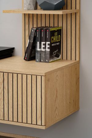 TV-Lowboard Set Sense in Cremona Eiche 180 cm, Flat-TV Unterschrank mit Streifenmuster h�ngend