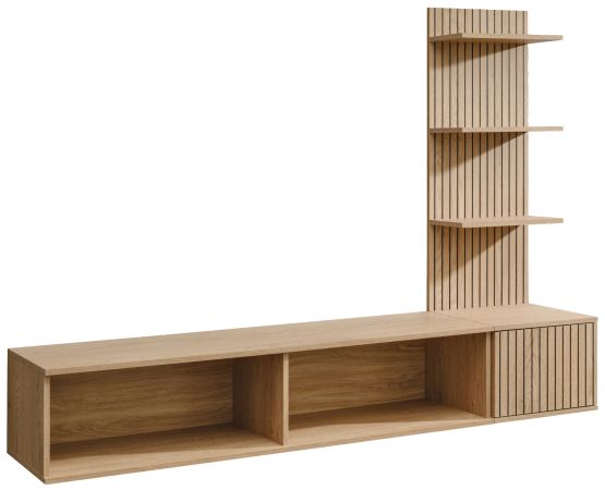 TV-Lowboard Set Sense in Cremona Eiche 180 cm, Flat-TV Unterschrank mit Streifenmuster h�ngend