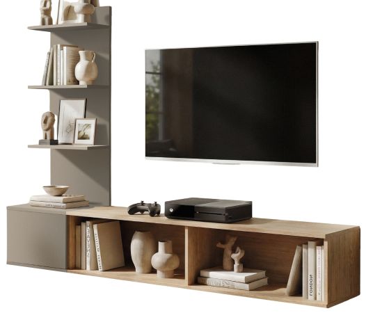 TV-Lowboard Set Sense in Cremona Eiche und Lehm-Grau 180 cm, Flat-TV Unterschrank h�ngend