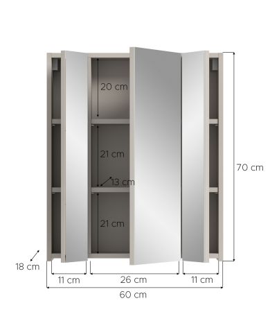 Badezimmer Spiegelschrank Cover in Artisan Eiche 60 x 70 cm Badschrank 3-t�rig