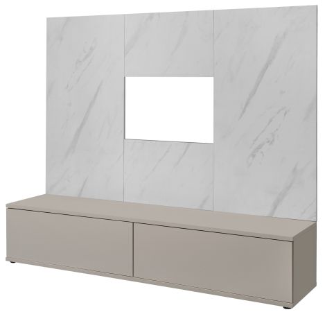 TV-Lowboard Set Charm in Kaschmir und Marmor wei� 180 cm, Flat-TV Unterschrank mit Wandpaneel, Push-To-Open